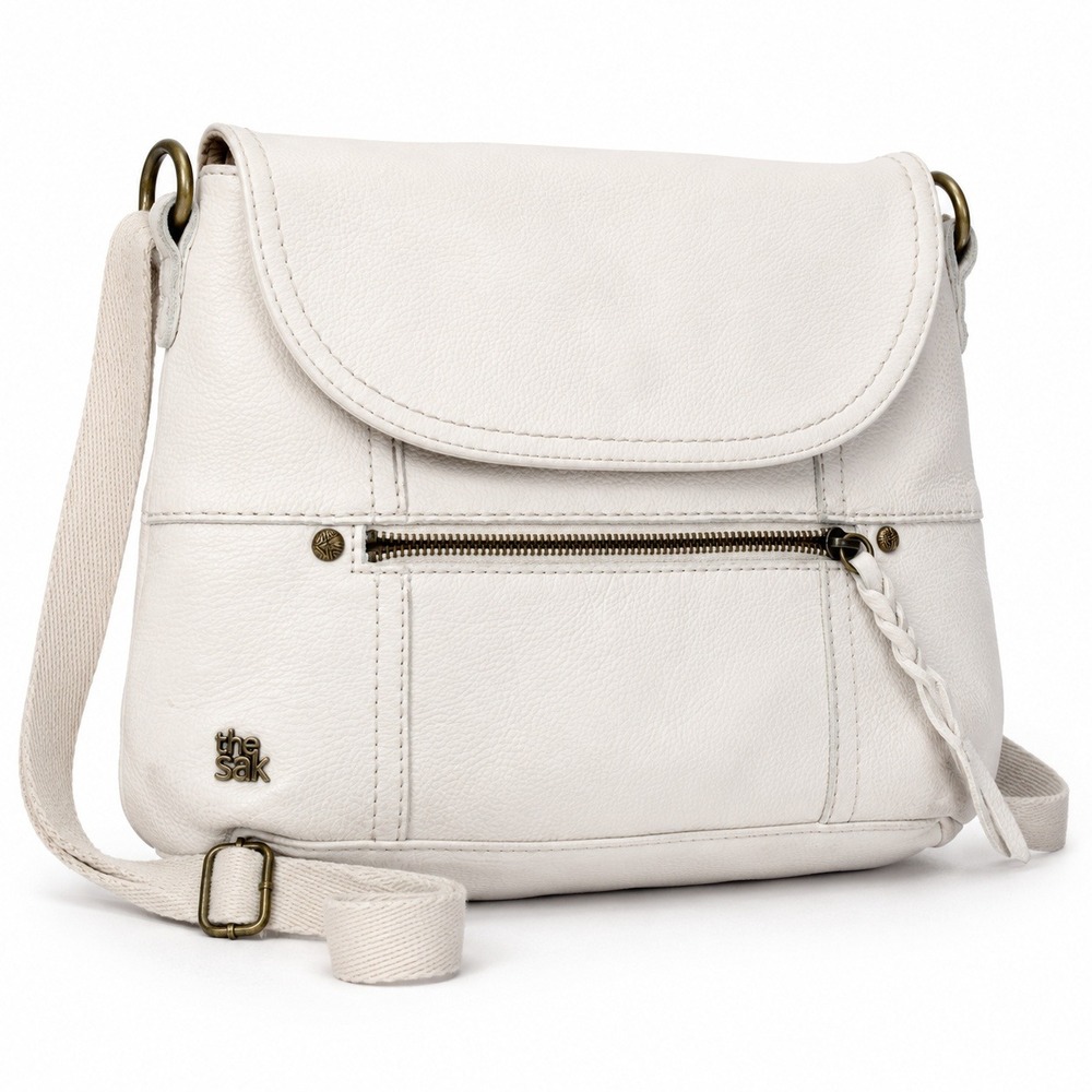 The Sak Leather Crossbody Bag Ivory Cream Pockets Adjustable Strap